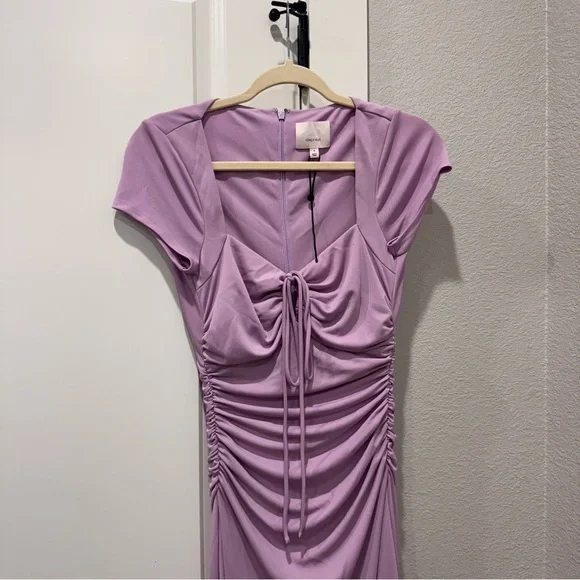 NWOT Cinq A Sept Janis Pale Iris Ruched Midi Dress Sz 4 - Picture 6 of 8